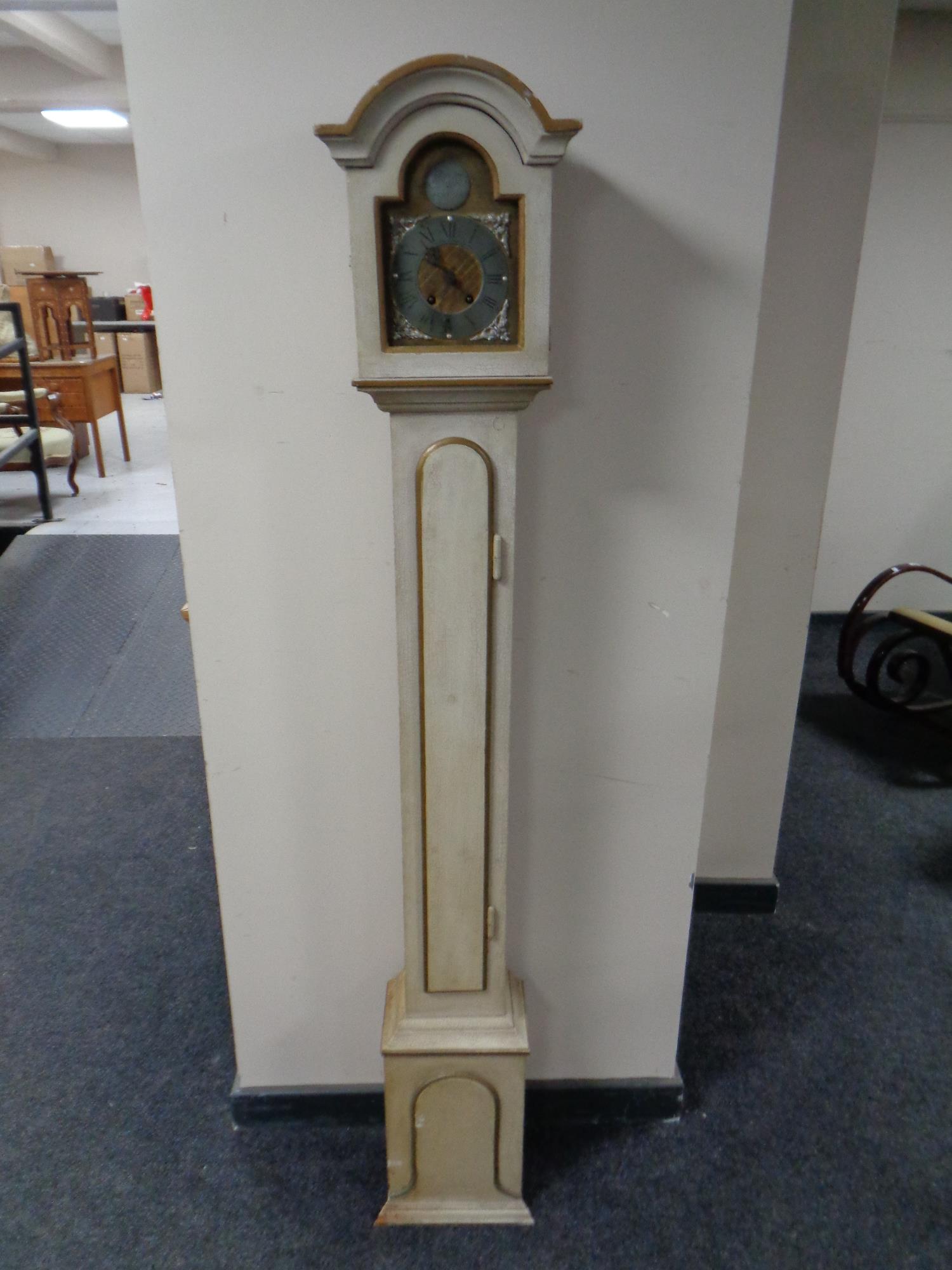 An early 20th century painted cased granddaughter clock (as found)
