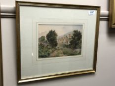 Richard W Marshall : Two figures walking along a track in Swaledale, watercolour, signed,