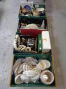 Four crates containing miscellaneous to include continental figurines, Devon ware,