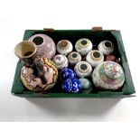 A box containing antique and later oriental ceramics to include twin handled vase,