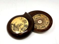 An oriental inlaid wooden compass.