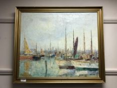 Continental school : Boats in a harbour, oil on canvas,