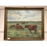 Continental school : Cattle grazing, oil on canvas,