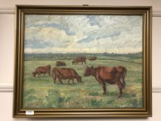 Continental school : Cattle grazing, oil on canvas,