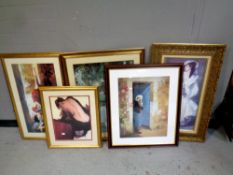 Five contemporary framed prints,