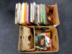 Two boxes containing vinyl LPs, 78s and 45 singles to include compilations, John Denver, musicals,