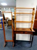 A pine towel rail together with a Regency style inlaid console table fitted two drawers and a