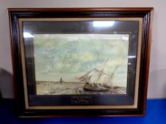 A watercolour, The Top Sail Schooner at Newbiggin,