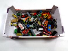 A box containing a quantity of play worn die cast vehicles to include Lesney,