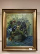 Continental school : Still life with flowers in a vase, oil on canvas,