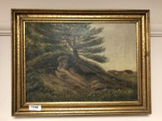 Continental school : Trees by a grassy hill, oil on canvas,