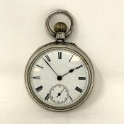 An antique silver open face pocket watch CONDITION REPORT: Winds and runs.