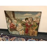 A nineteenth century tapestry depicting figures with a child, 81 cm x 56 cm.