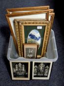 A box of prints to include gilt framed Shayer's fox hunting prints,