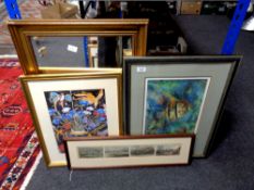 A set of four antique etchings depicting Newcastle Quayside and the Tyne framed as one,