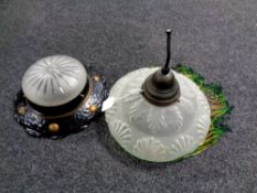 Two early 20th century light fittings with glass shades