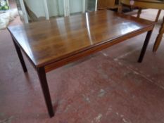 A 20th century rosewood refectory coffee table, width 140 cm,