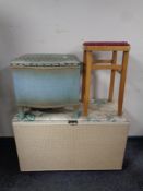 Two loom storage boxes together with a mid 20th century kitchen stool