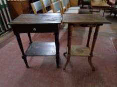 An early 20th century oak two tier occasional table fitted a drawer together with a further stained