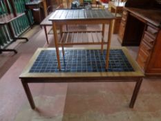 A 20th century Danish tile topped coffee table together with further tile topped side table with