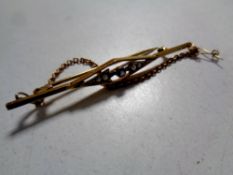 A 9ct gold sapphire and seed pearl brooch