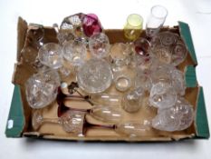 A box containing assorted glassware to include lead crystal drinking glasses,