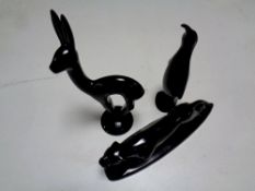 Two Villeroy and Boch black matte figures, Leopard and Penguin,