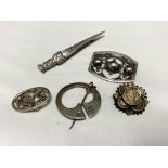 Five silver brooches