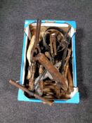 A box containing a quantity of antique and later hand tools,