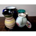 A tray containing antique and later ceramics to include a Maling oversized jug, pattern no.