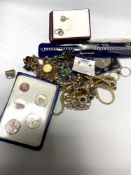 A small quantity of costume jewellery, commemorative crown,