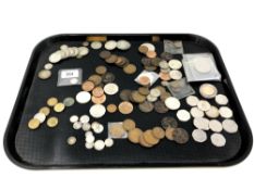 A tray of Victorian and later coins, some silver, decimal coins,