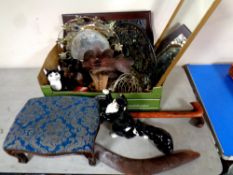 A box containing miscellaneous to include gilt framed mirror, walking sticks,