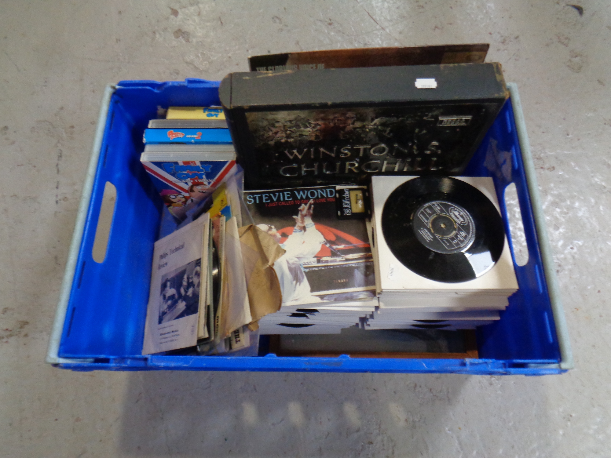 A box containing vinyl 45 singles, LPs to include Frankie Laine, Tommy Edwards, Anthony Newley etc,