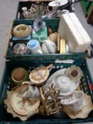 Three boxed crates containing miscellaneous to include Crown Devon Queen Anne teapot and dishes,