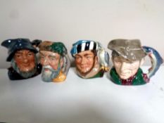 Four small Royal Doulton character jugs - The Poacher, The Falconer,