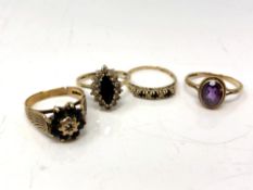 Four 9ct gold rings. CONDITION REPORT: 8.9g gross.