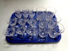 A tray containing a set of six Brierley lead crystal whisky tumblers together with two further sets