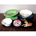 A tray containing assorted ceramics to include Maling bowls, a Sylvac figure of a horse (as found),