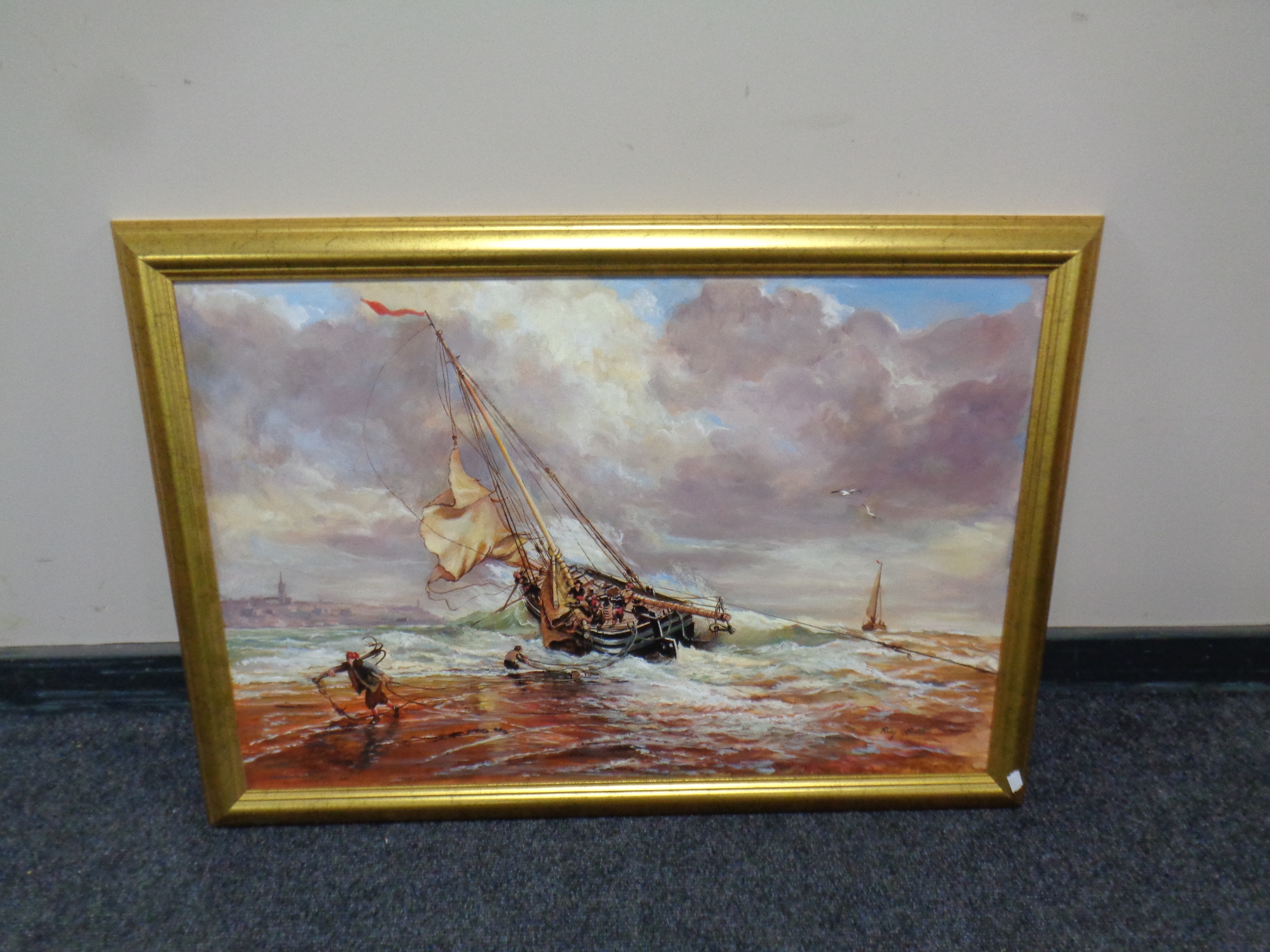 A Ray Smith oil on board depicting a sailing boat in choppy seas
