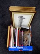 A box of books relating to the Royal Family, DVD box set, collector's plates,