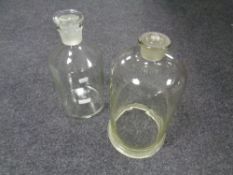 A glass bell jar together with a three litre Pyrex chemist's jars