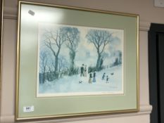 After Helen Bradley : Figures in a park, colour print, 39 x 29 cm, signed in pencil,