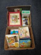 Two boxes of 20th century jigsaws : Starsky & Hutch, Victory etc Topoly game,