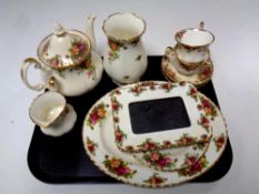A tray containing ten pieces of Royal Albert Old Country Roses china to include a six piece tea for