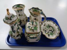 A tray containing five pieces of Masons Chartreuse china in original boxes