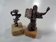 Two Ben Zion continental silver figures, Moses and figure dancing,