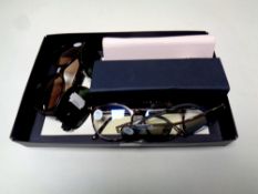 A box containing six pairs of prescription glasses and sunglasses to include Ted Baker, Tom Ford,