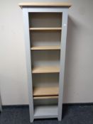 A set of contemporary oak painted narrow bookshelves (dove grey)