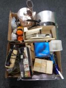 Two boxes containing a large quantity of kitchen electricals and kitchenalia to include a vintage